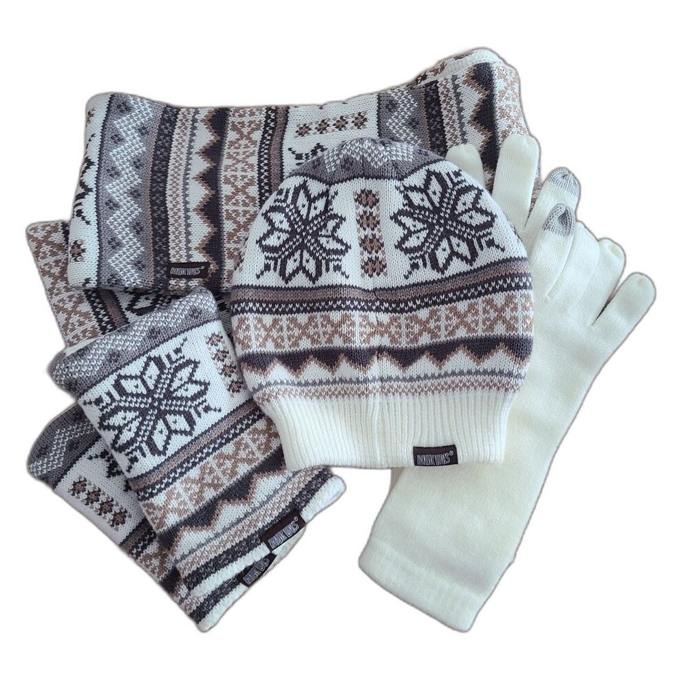 NWOT The Original MUK LUK Reversible Set Beanie, Scarf, Wrist-Warmers, Gloves